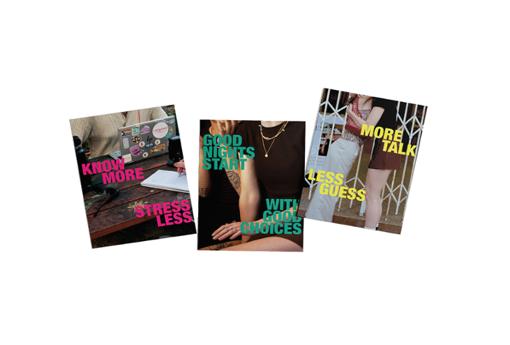 Three Caddyshack postcards: Know more, stress less; Good nights start with good choices; More talk, less guess